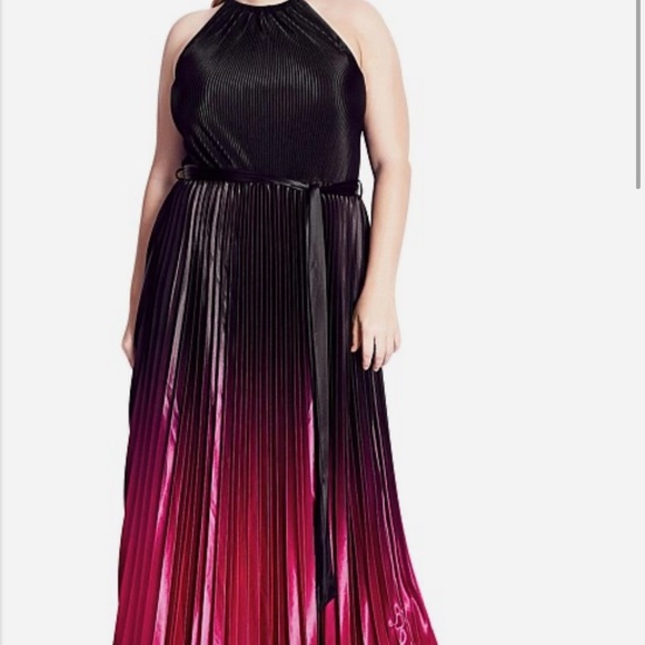 City Chic Refinity Maxi Pleated Cascade Ombré Dress NEW - Picture 2 of 6
